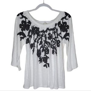 Chico's Women's 3/4 Raglan Sleeves Cotton Blend White Peasant Top Size 1(M/8)